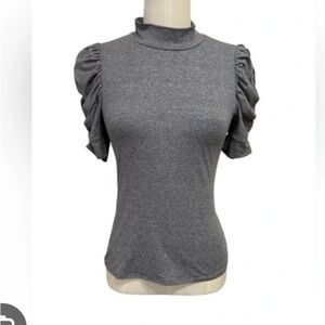 Olivia Sky Sz L Gray Puff Sleeve Women's Top